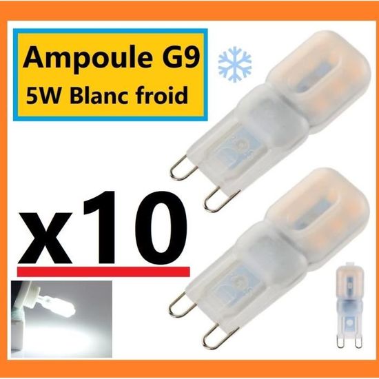 Ampoule G9 5 Watt LED BLANC FROID pour lampe luminaire plafonnier appliques 220V LOT DE 10