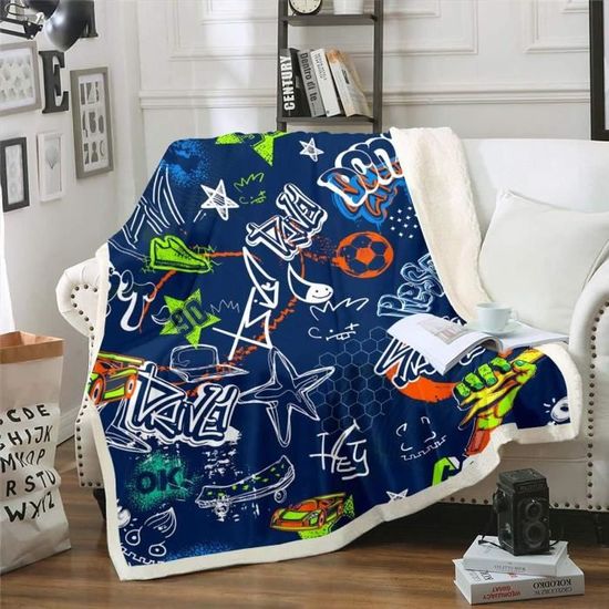 Couverture Polaire à Rayures Noires Abstraites Pour Grand Lit, 228,6 X