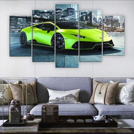 MMN-176 Lamborghini Huracan – toile murale imprimée verte, 5 pièces, décoration de maison, images HD, affiche (Contient Cadre)
