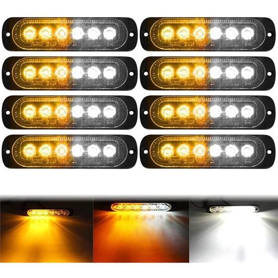 Lot De 4 Feux Stroboscopiques LED Ambre 12V/24V - 6 LEDs, 18 Modes - Pour Voiture, Camion, SUV, Remorque, Sécurité