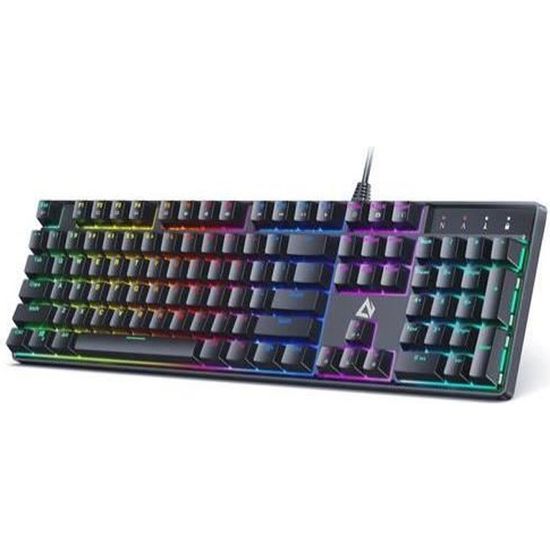 AUKEY Clavier de jeu Mécanique RGB Blue Switches Rétro-éclairé LED,100% Anti-ghosting, 104 Touches Clavier Gaming Français KM-G16 