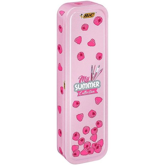 Kit BIC Summer Pink Box - Stylo Gel, Porte-mines, 4 Couleurs Et Surligneur - Rose - Dans Boîte Métal
