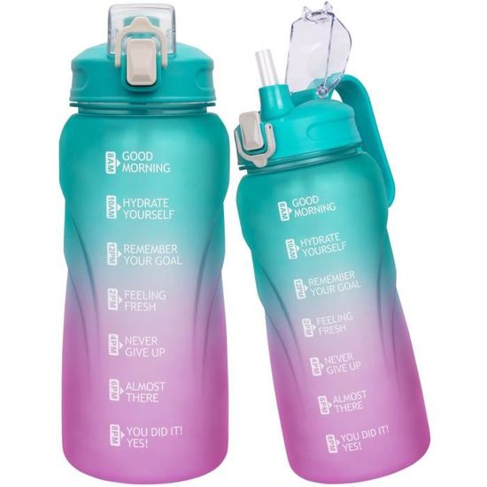 Gourde Sport 2 Litre Bouteille D'Eau De Motivation Avec Paille Marqueur De Temps Poignée Et