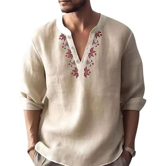 Chemise En Lin Brodée Edward Taille XL Blanc - Occasion Très Bon état, Style Bohème