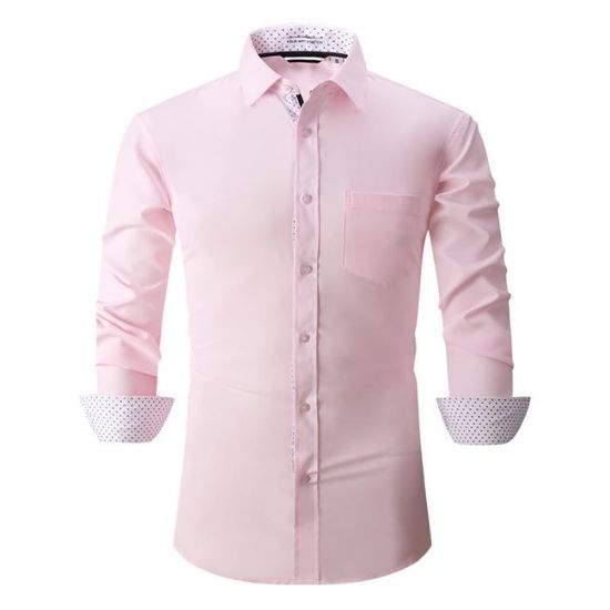Chemise Rose Homme Business Coupe Slim Manches Longues Couleur Unie Rose Cdiscount Pret a Porter
