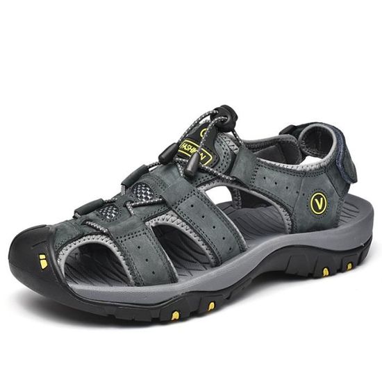 Sandales Homme Cuir Été Bout Fermé - Sandales De Marche Plage Confortables Avec Bride Ajustable
