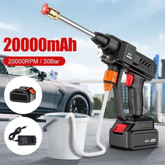 Nettoyeur Haute Pression Sans Fil 21V - 120 Bar, Buse 6 En 1, 2 Batteries, Pot à Mousse, Tuyau 5 M - Pour Voiture, Terrasse, Jardin