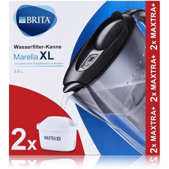 Carafe Filtrante BRITA Marella Graphite 2,4L - Avec 3 Cartouches MAXTRA PRO - Réduction Calcaire, Chlore