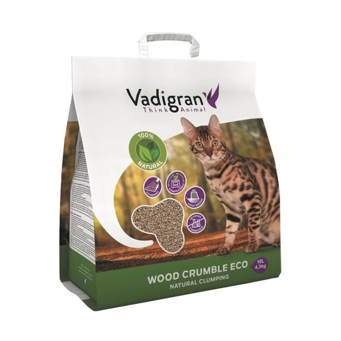 VADIGRAN Litière Wood Crumble - 10 L - Pour chats