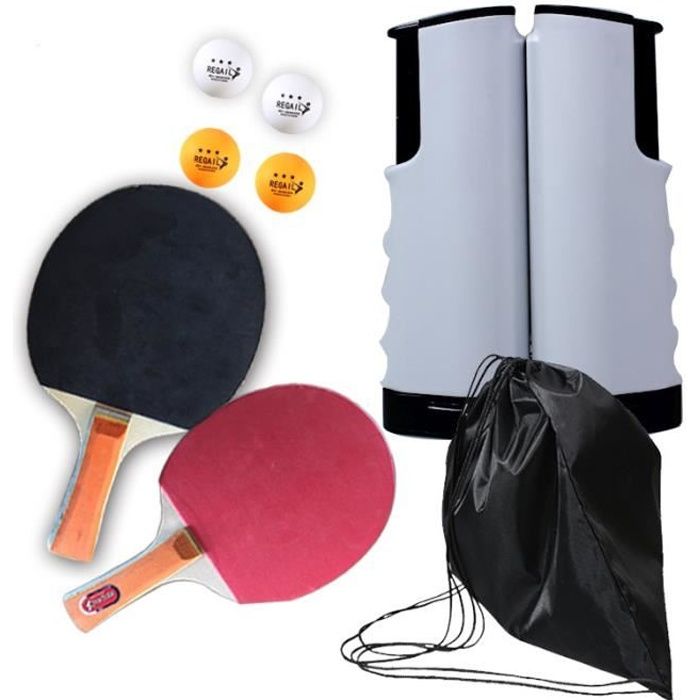 Raquette de Ping Pong Set, Jeu de ping-Pong avec 2 Raquette de Tennis de Table + Rétractable Filet de Table Tennis+4 Balle(En Stock)