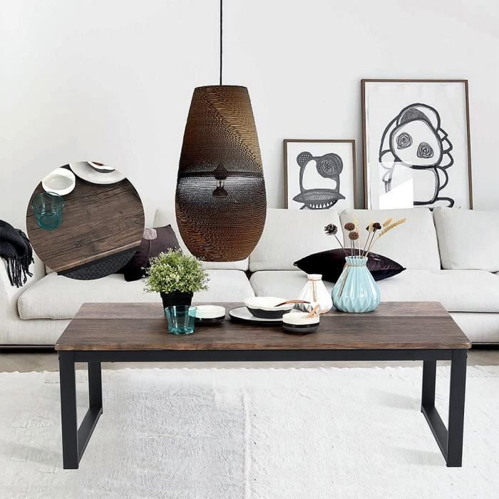 SOARROC Table Basse Industrielle en Bois+Métal pour Salon 110*60*42CM Bois