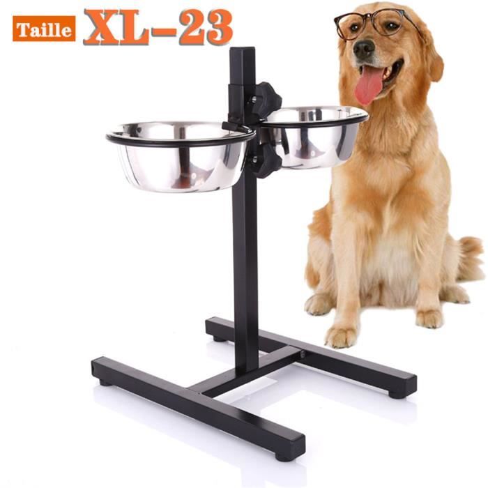 5PCS 23CM Porte-Gamelle pour Chien Bar à Alimentation, 2PCS Acier Inoxydable Bols de Nourriture, Ajustable Hauteur Réglable Max 50cm