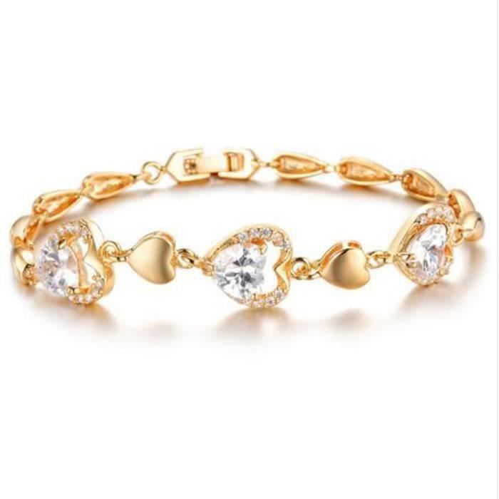 Bracelet Romantique Femmes Coeur Bracelets De Luxe Or Couleur Cubique Zircon Lien Cha?ne Bijoux De Mode Bracelet