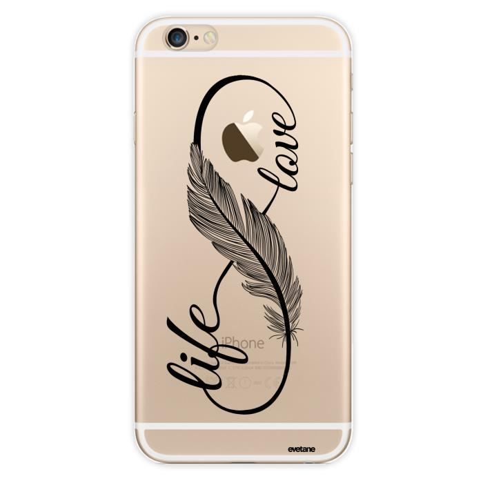Coque iPhone 6 iPhone 6S rigide transparente Love Life Ecriture Tendance et Design Evetane
