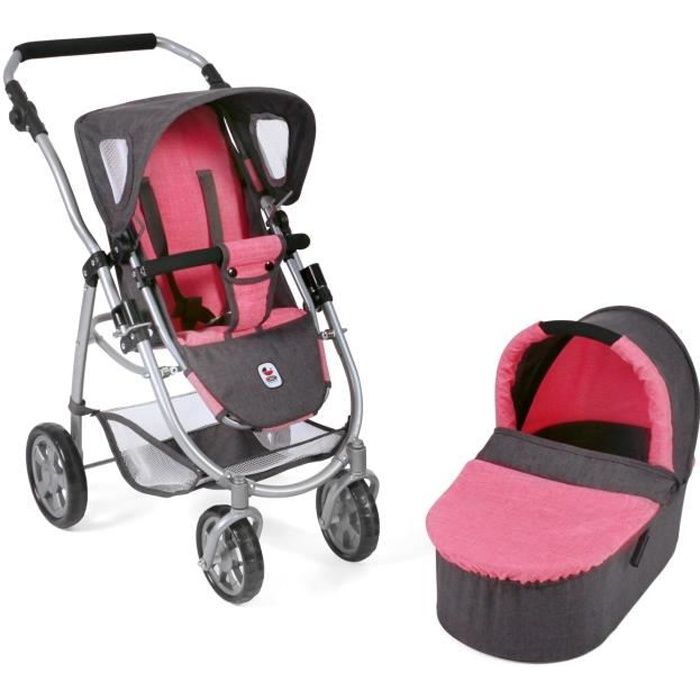 Poussette pour poupée combinée 2 en 1 EMOTION, Mélange anthracite - rose