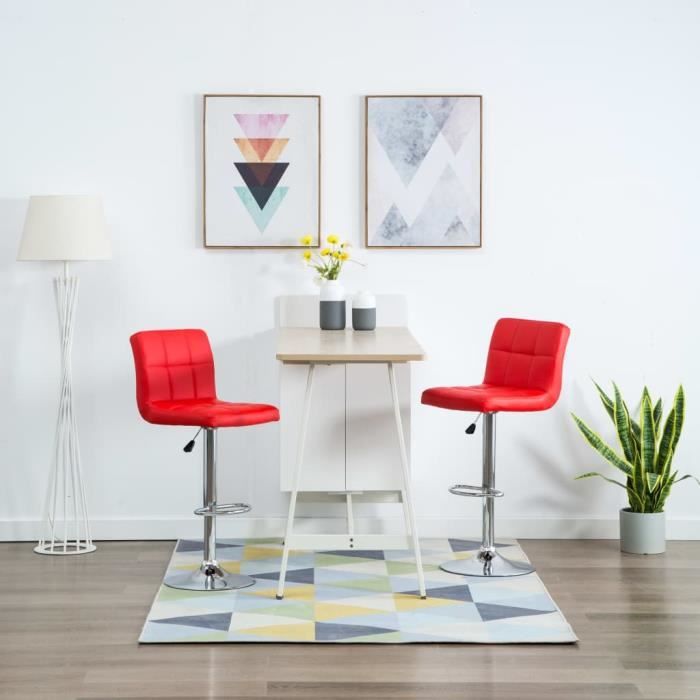 @MOBI1999Lot de 2 Tabourets de Bar Design Moderne - Tabouret Cuisine Tabouret Haut Chaise de Bar Rouge Similicuir