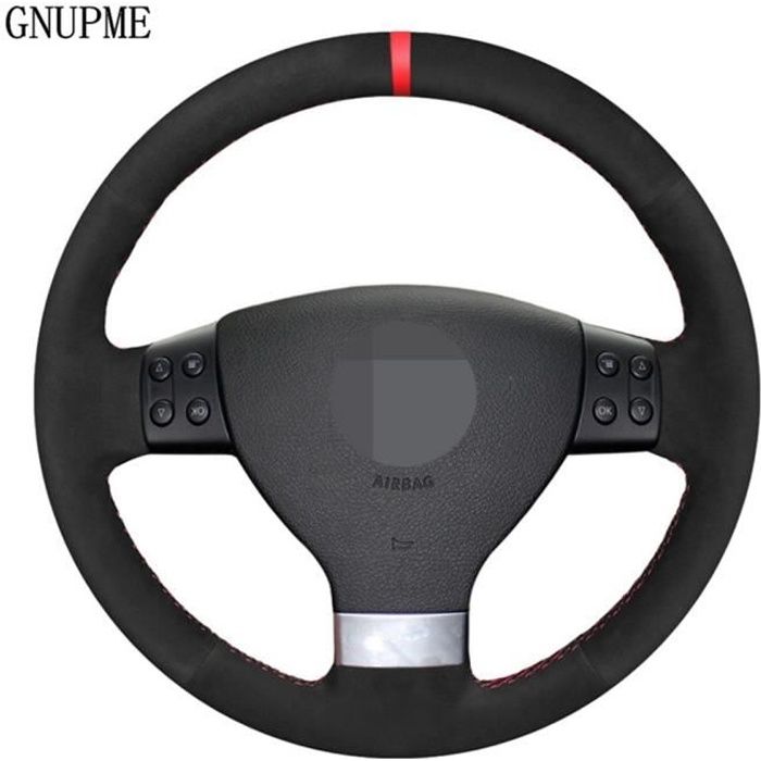 Housse de volant en daim noir, bricolage, accessoires pour Volkswagen Golf 5 2005 – 2009 Passat B6 Jet White Thread