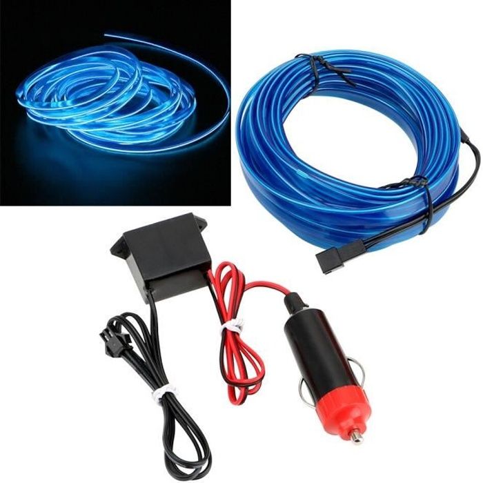 Bleu 5m -1-2-3m 12V Voiture 12V Flexible Néon EL Fil LED lumières Froides voiture Bandes De Lumière Décoration Intérieure Lampe Déco
