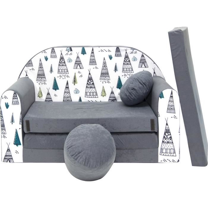 Canapé - lit en mousse pour enfant TIPI Oeko Tex coussin, puf, matelas