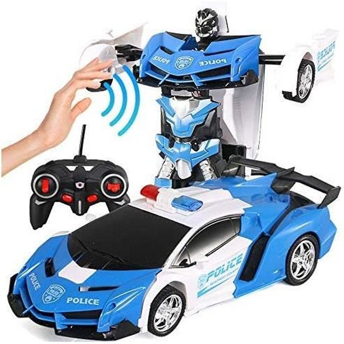 RC Voiture Robot de transformation, 1/18 RC voiture à déformation avec télécommande jouet cadeau pour enfants(voiture de police)