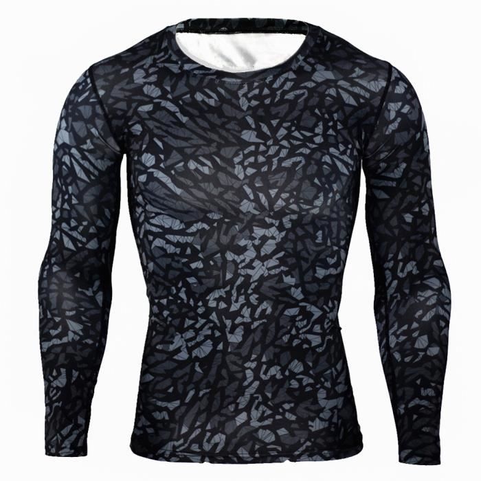 Combinaison de Compression Pour Homme Séchage Ultra Rapide Tee Shirt À Manche Longue De Running Fitness Gym Tops,Noir3