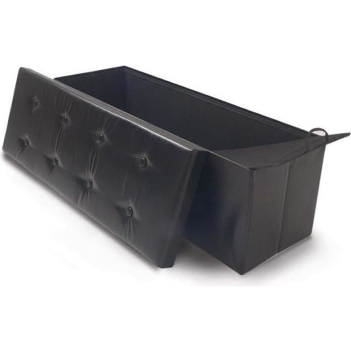 Banc coffre de rangement simili cuir noir OSE - Gris  L, 76 x l, 38 x P, 38 CM,