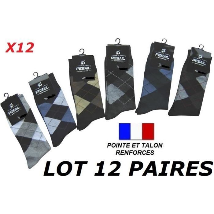 LOT 12 PAIRES DE CHAUSSETTES TAILLE 39 40 41 42 HOMME GARCON LOSANGE COTON MAJORITAIRE