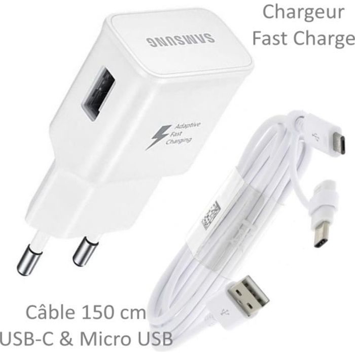 Chargeur Rapide USB Original 2A + Câble Long Universel Pour SAMSUNG Galaxy S10e - S10+ - S10 - S9 + - S8+ - S8 - S7 Edge - S... et +