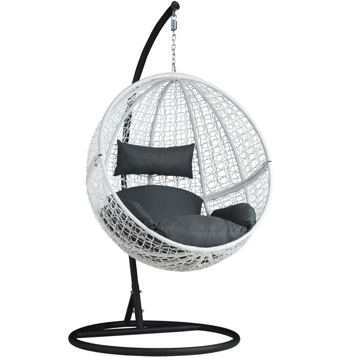 TECTAKE Balancelle de Jardin sur Pied, Hamac, Fauteuil Suspendu en Résine Tressée Structure ACIER Blanc + Coussins