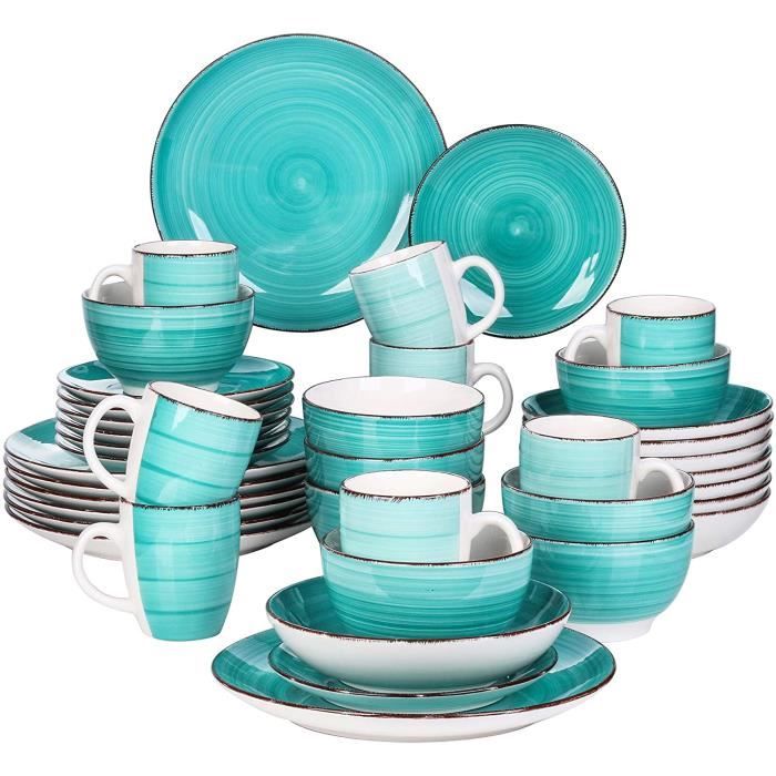 vancasso, Série Bella, Service de Table en Porcelaine,Faïence Style Vintage Rustique,Motif Cercle Arbre-vert -40pcs