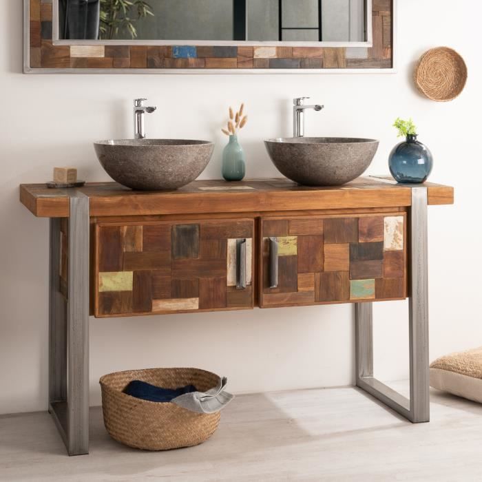 Meuble double de salle de bain factory bois mét...