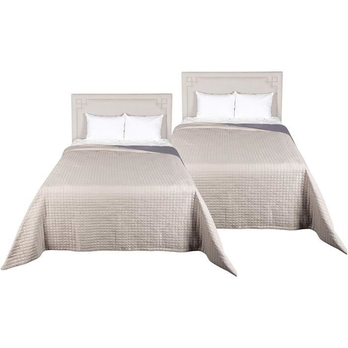 WOLTU 2 X Couvre-Lits matelassé, Couverture rembourré de Lit Flannel, 150x200cm, Taupe+Gris Foncé