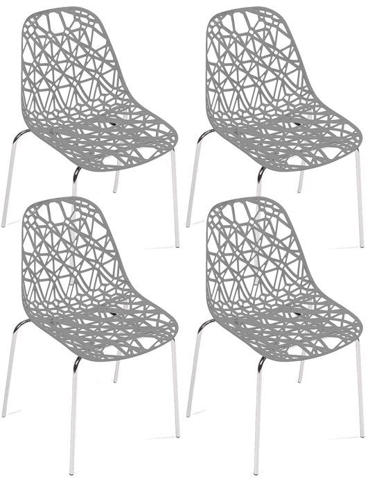 lot de 4 chaises grises - style nid d'abeille - pieds chrome - modèle gris moderne - chaise de salle à manger cuisine salon