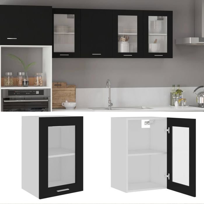 UNIQUE Armoire en verre suspendueCommode Meuble haut de cuisine Noir 40x31x60 cm Aggloméré 29228