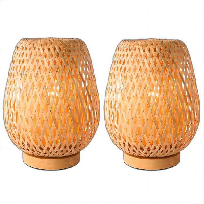 WOTTES Bambou Tress Lampe De Chevet 2PCS, BohMe Lampe De Bureau Base En  Bois Faite  La Main Crative Lampe de table, 18*25CM - Cdiscount Maison