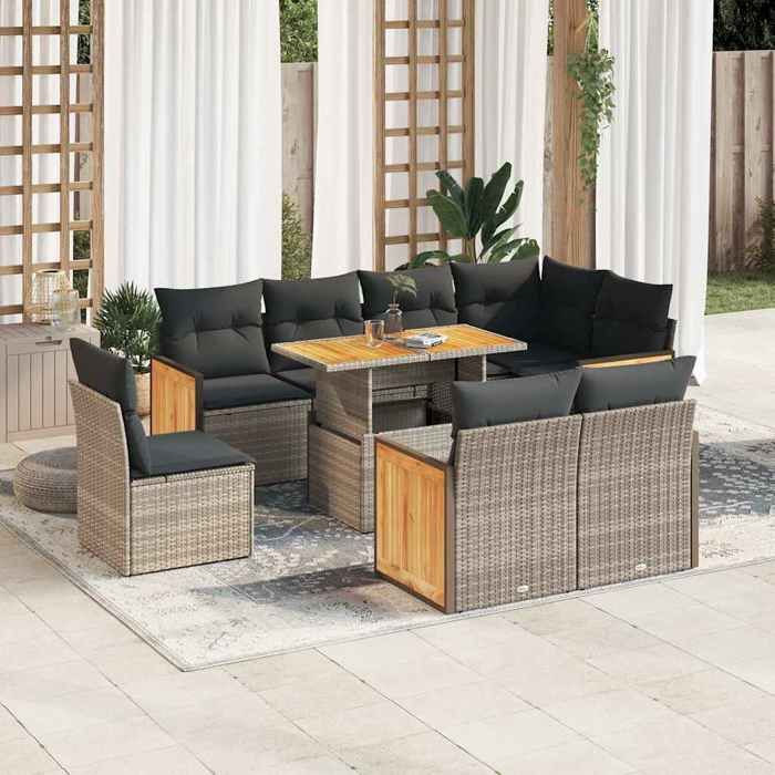 Salon de jardin 9 pcs avec coussins