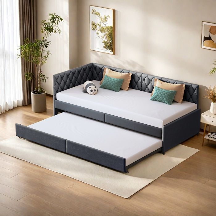 Canapé-lit - RWUDV - Extensible 2x90x200 - Velours gris - Lit escamotable - Matelas 15 cm