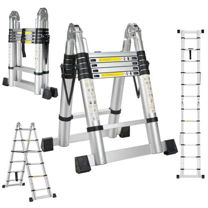 Échelle télescopique - STANEW - STANEW Échelle Pliante 2 en 1 - 38 m - Aluminium - 150 kg
