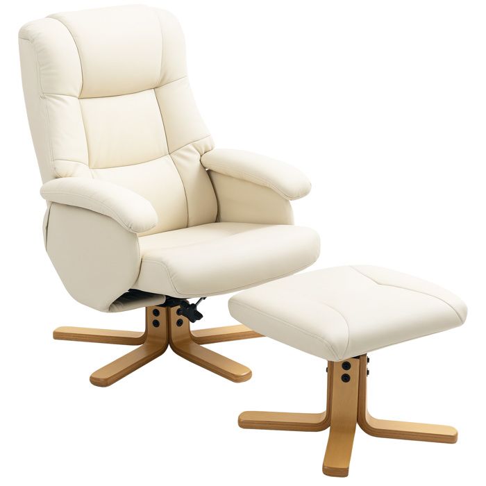 Fauteuil relax avec repose pied HOMCOM pivotant 360° dossier inclinable charge 120 Kg crème - vue 10
