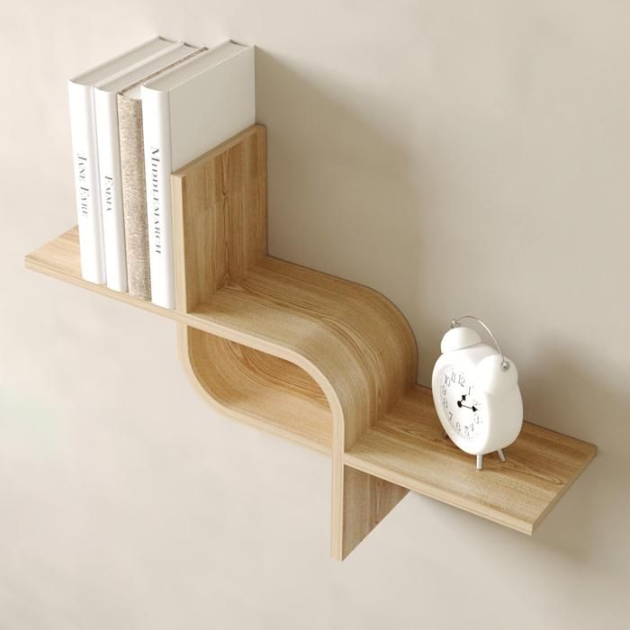 Étagère murale flottante en bois frêne – Design ondulé – 65cm – Rangement mural décoratif
