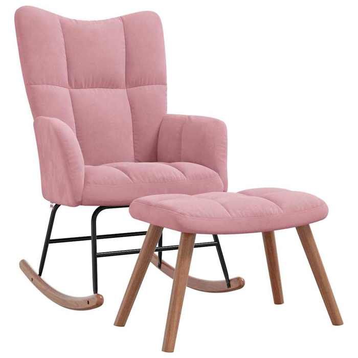 VNETE FLASH Rocking chair-Chaise à bascule - avec repose-pied Rose Velours - Salon Balcon（3217580）ZKY