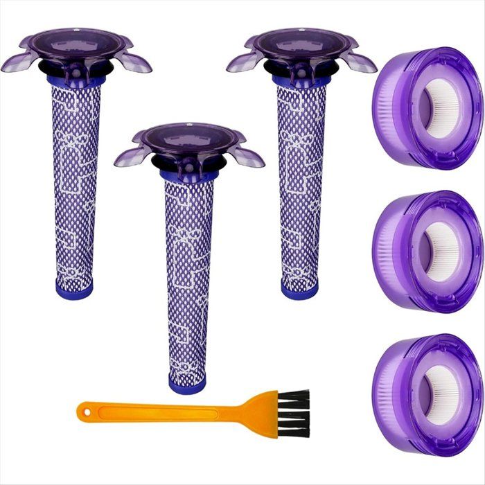 Lot 3 Filtres HEPA + 3 Pré-filtres + Brosse Pour Dyson V8 (Modèles Récents) - Compatibles V8 Absolute, Animal, SV10, SV25, SV37 - Pièce 965661