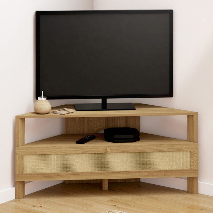 ID MARKET meuble tv dangle HANAE 1 porte 100 cm bois clair à poser