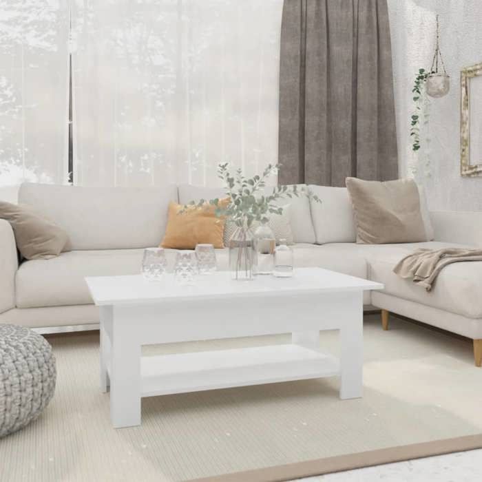 PromoTable de Salon LMT - Table basse Blanc 102x Table basse blanc 102x55x42cm - Bois dingénierie ABHT 1694832