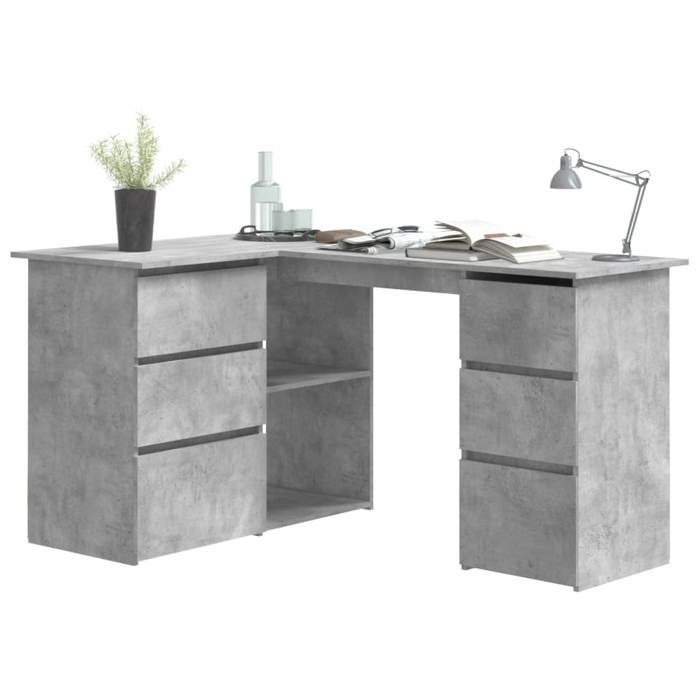 Bureau dangle - CLARENCE - Gris béton - 145x100x76 cm - Bois dingénierie - 4 tiroirs - 2 étagères avec portes