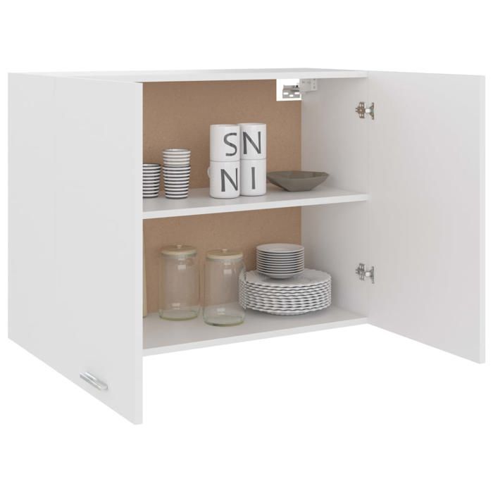 Armoire suspendue - WIENS - Blanc - 80x31x60 cm - Bois dingénierie - Capacité 60 kg - Deux étagères - Deux portes