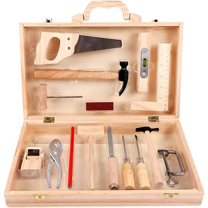 Ensemble dOutils Éducatif en Bois pour Enfants - Coffret de Bricolage Créatif