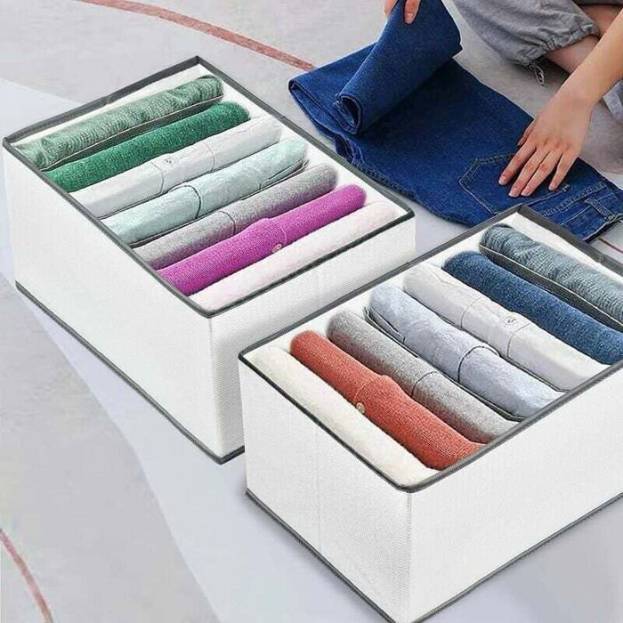 Tigrezy 2 pièces Boîte de Rangement pour Jeans Pantalons Chemises Vêtements Grande Organisateur de Tiroir Placard avec Panneau PP