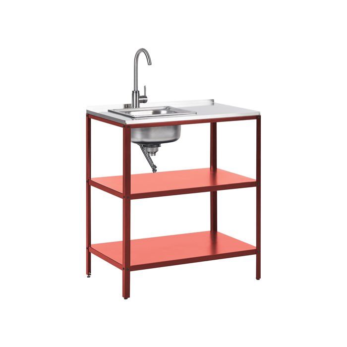 Ilot de cuisine extérieure avec évier VILAMA Métal Rouge Ilot de cuisine extérieure avec évier VILAMA Métal Rouge