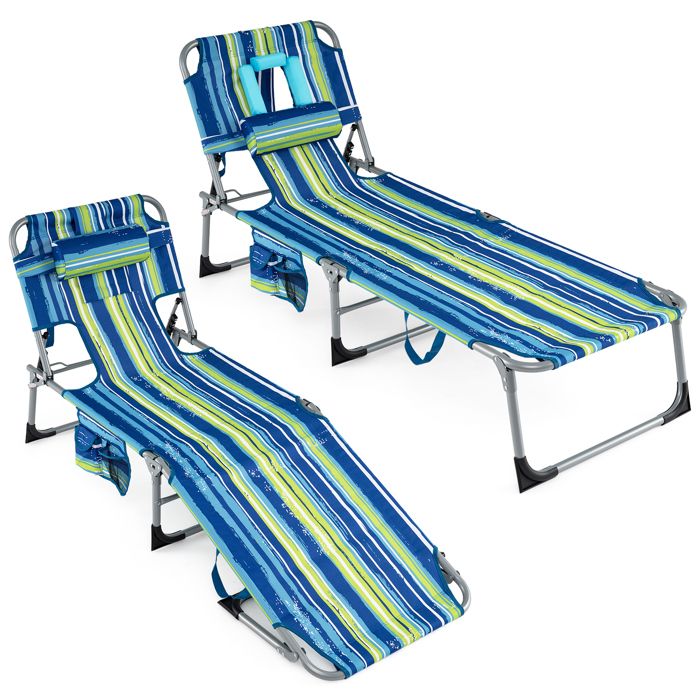 COSTWAY Chaise Longue Pliante avec Trous Pochette Latérale et Appuie-Tête Amovible Réglable à 5 Positions 160 kg Bleu COSTWAY Chaise Longue Pliante avec Trous Pochette Latérale et Appuie-Tête Amovible Réglable à 5 Positions 160 kg Bleu